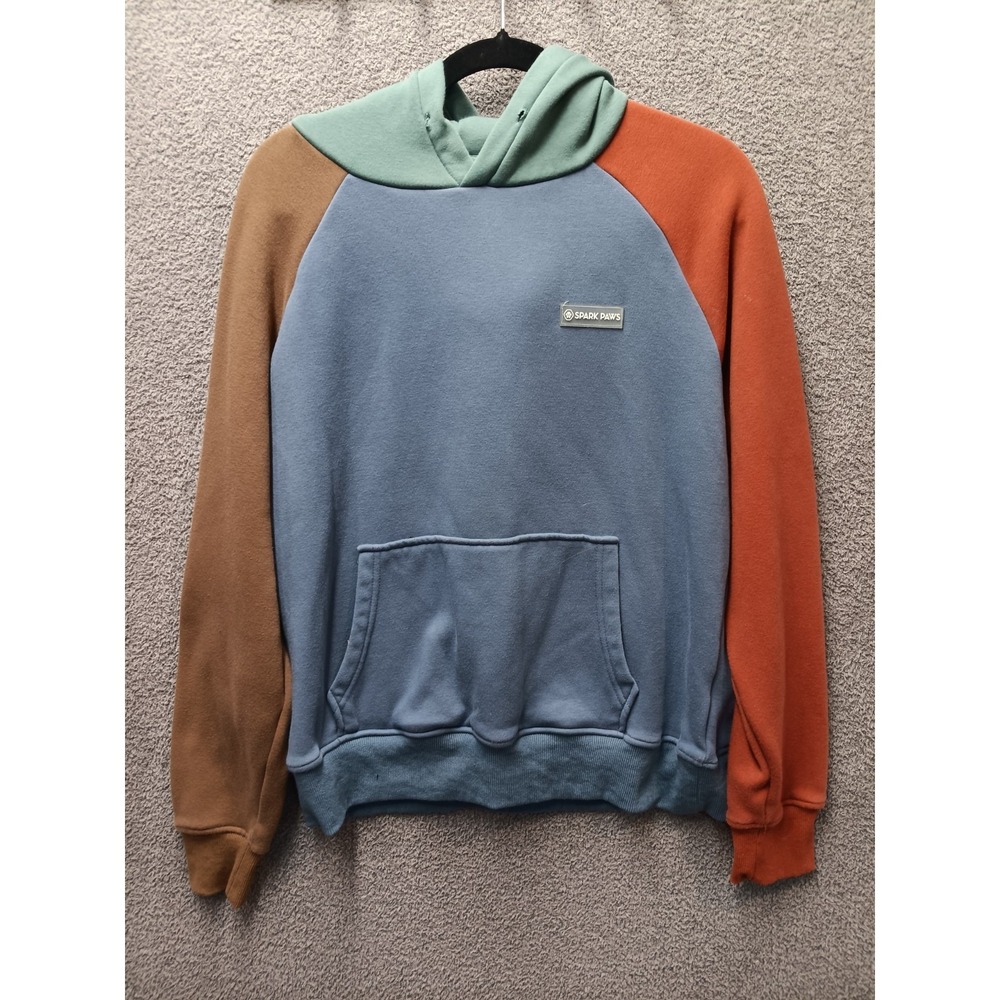 Spark Paws Colorblock Fleece Hoodie Pullover Blue Orange Brown Size M Unisex‎